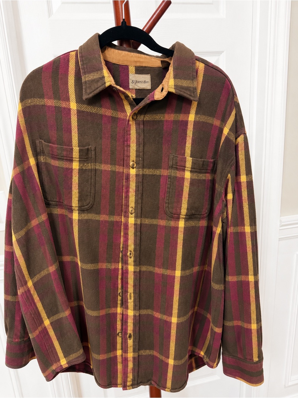 St. John's Bay Burgundy Plaid Button-Up Shirt